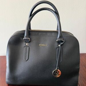 Furla Black Satchel with Gold Accents